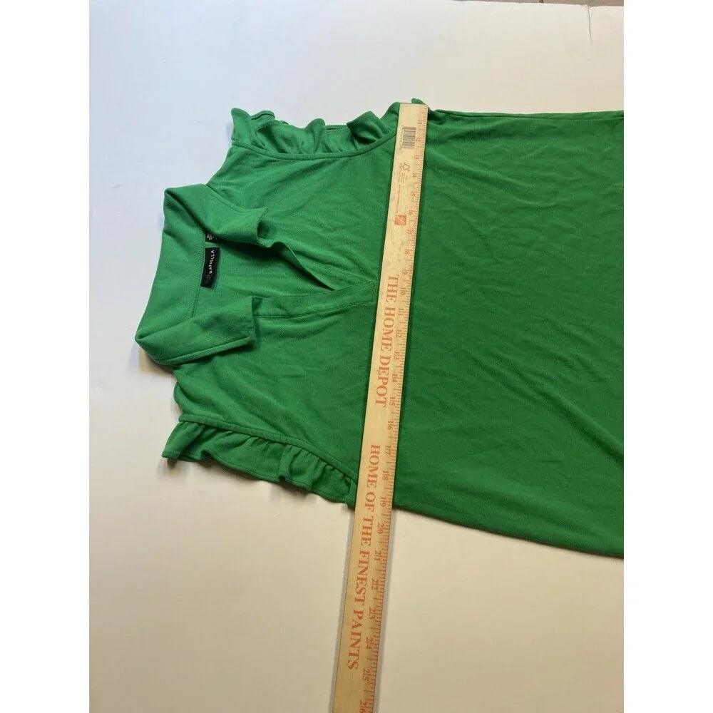 Rafaella Women's Green Solid Collared Knit Cotton Ruffle Polo Top XXL Regular